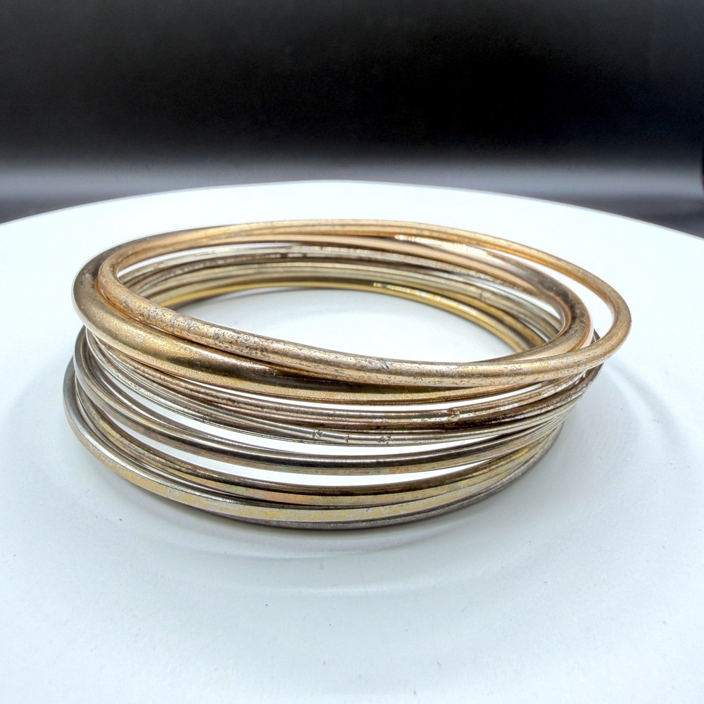 Mixed Metal Bangle Bracelet Lot Gold & Silver Tone Stackable Boho Layering Set